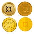 Four different style gold coin with generic currency symbol vector set