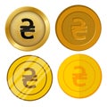 Four different style gold coin with hryvnia currency symbol vector set Royalty Free Stock Photo