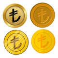 Four different style gold coin with lira currency symbol vector set Royalty Free Stock Photo