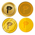 Four different style gold coin with peso currency symbol vector set Royalty Free Stock Photo