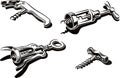 Four different types of corkscrews. Royalty Free Stock Photo