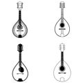 Four Different Types of Stringed Musical Instruments in Black and White Line Royalty Free Stock Photo