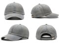 Four different views of a grey baseball cap with a woven design Royalty Free Stock Photo