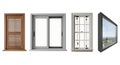 Four different window styles showcasing diversity in design and construction. Royalty Free Stock Photo