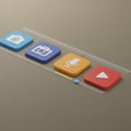 Four digital buttons are arranged in a linear sequence with a muted brown Royalty Free Stock Photo