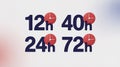 Four Digital Clock Displaying 12h 40h 24h 72h with Red and White Faces time hours duration Royalty Free Stock Photo