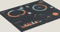 Four digital dashboard screens display various data visualizations on a black Royalty Free Stock Photo