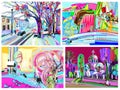 Four digital paintings. Original contemporary artwork