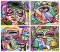 Four digital paintings. Original contemporary artwork