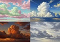 Four digital paintings showcase various cloudscapes Royalty Free Stock Photo