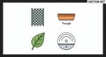 Four distinct vector illustrations featuring garden fence, trough planter, green leaf, and a circular sensor icon on a white Royalty Free Stock Photo