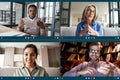 Four diverse people participate virtual team meeting on video conference call. Royalty Free Stock Photo