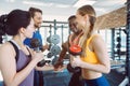 Four diversity friends during fitness training in gym Royalty Free Stock Photo