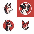 Four dogs face logo set. Flat Simple red black shapes silhouette symbol pet shop market concept. Vet clinic logo vector Royalty Free Stock Photo