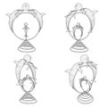 Four Dolphins With Ball In Hoops Statue Vector 01. Illustration Isolated On White Background. A Royalty Free Stock Photo