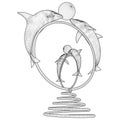 Four Dolphins With Ball In Hoops Statue Vector 01. Illustration Isolated On White Background. A Royalty Free Stock Photo