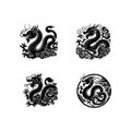 four dragon silhouettes Royalty Free Stock Photo