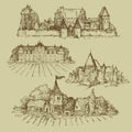 Four drawings of castles
