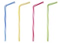 Four drinking straw pink, blue, yellow, green striped Royalty Free Stock Photo