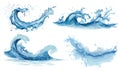 Four Dynamic Blue Water Wave Splashes Abstract Pixel Art Elements Royalty Free Stock Photo