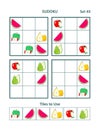 Four easy picture sudoku games with fruit and berry iconic images. Set 43.