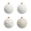 Four elegant holiday ornaments showcasing different white designs and patterns Royalty Free Stock Photo