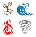 Four Elements Earth Water Air Fire Icon Set