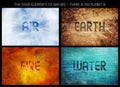 Four Elements of Nature, There is no Planet B, composition of backgrounds with inscription text, Air, Earth, Water and Fire, Royalty Free Stock Photo