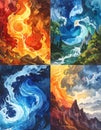 Four Elements Represented in Vibrant Artistic Style Royalty Free Stock Photo