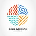 Four elements simple line symbol in circle shape. Vector logo de
