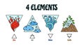 Four elements symbols. Fire, air, water and earth alchemical signs. Magic element triangle icons vector set Royalty Free Stock Photo