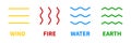 Four elements vector symbol. Wind fire water earth sign color set on white background Royalty Free Stock Photo