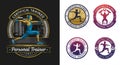 Four emblems for personal trainers highlighted. The left emblem features a stylized Royalty Free Stock Photo