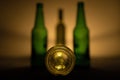 Four empty bottles of alcohol drinks in still life photo Royalty Free Stock Photo