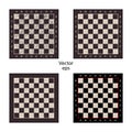 Four empty chess boards on isolated white background. Grunge effect, scuffs, scratched. Boards for intellectual games checkers, ch Royalty Free Stock Photo