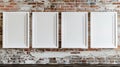 Four empty white frames mockup showcased on rustic brick wall for interior design Royalty Free Stock Photo