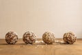 Four Energetic handmade sweets. healthy vegan food. Energy balls