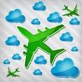 Four-engine jet airliners in air with blue clouds Royalty Free Stock Photo