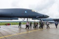 A four-engine supersonic variable-sweep wing, jet-powered heavy strategic bomber Rockwell B-1B Lancer.