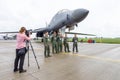 A four-engine supersonic variable-sweep wing, jet-powered heavy strategic bomber Rockwell B-1B Lancer. Royalty Free Stock Photo