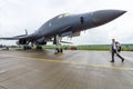 A four-engine supersonic variable-sweep wing, jet-powered heavy strategic bomber Rockwell B-1B Lancer. Royalty Free Stock Photo