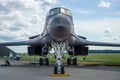 A four-engine supersonic variable-sweep wing, jet-powered heavy strategic bomber Rockwell B-1B Lancer. Royalty Free Stock Photo