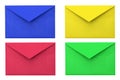 Four envelopes. Blue, red, yellow, green envelope