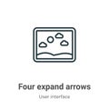 Four expand arrows outline vector icon. Thin line black four expand arrows icon, flat vector simple element illustration from Royalty Free Stock Photo