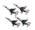 Four F-16 usaf Thunderbirds flying in the diamond formation with a white background Royalty Free Stock Photo