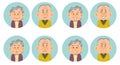 Four facial expressions and upper body icons for an elderly couple