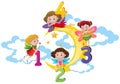 Four fairies counting numbers on the moon Royalty Free Stock Photo