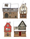 Four fairytale Christmas houses. Very realistic illustration