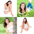 Four fashion portraits of a beautiful young woman wearing casual clothes Royalty Free Stock Photo