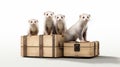 Four Ferrets Carrying Wooden Box: Detailed 3d Render